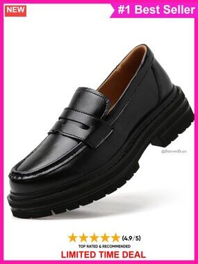 Women's Chunky Platform Penny Loafers Faux Leather Slip-On Shoes